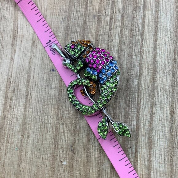 Chameleon Multi Colored Rhinestone Pendant Brooch Pin - Picture 7 of 8